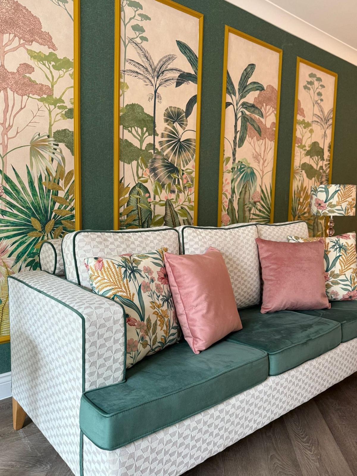 Botanical-themed lounge at Oadby Manor